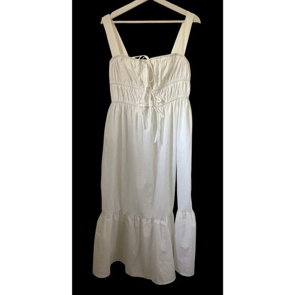 GLNEGE Women's white, tiered, flowy maxi midi boho summer dress sz L - Picture 4 of 8